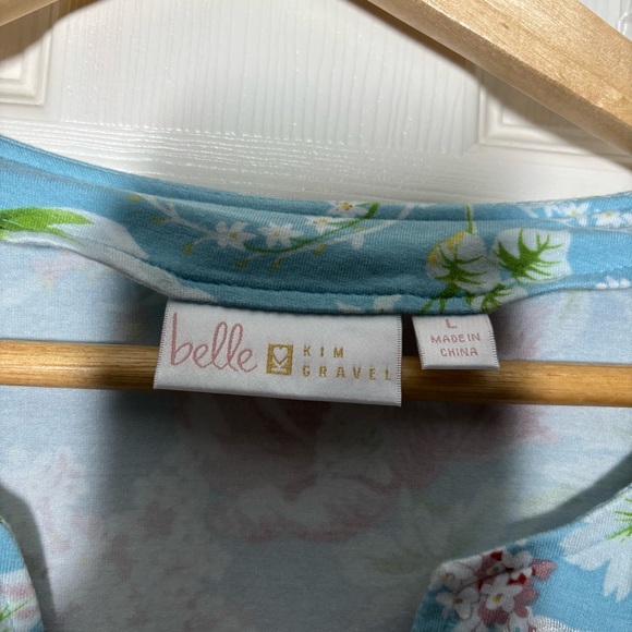 Belle by Kim Gravel Top Blouse Womens Large Floral Cottage Embroidered Knit Blue - Picture 3 of 10